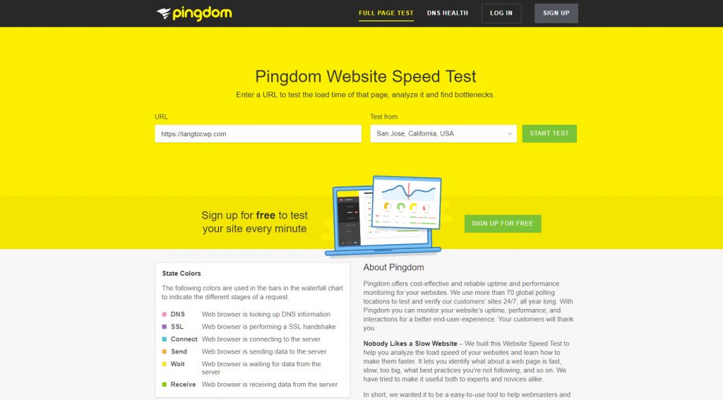 kiểm tra tốc độ trang web với pingdom
